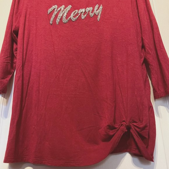 Exclusive One-Red/Maroonish 3/4" sleeve-Sparkle "Merry"-Size XL-Holiday-Cheers - Picture 5 of 8